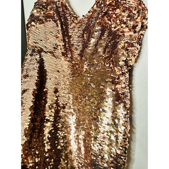 SALONI Aidan Bronze Copper Sequin Mesh Sleeveless V-Neck Sheath Dress Size US 6 - Picture 9 of 16